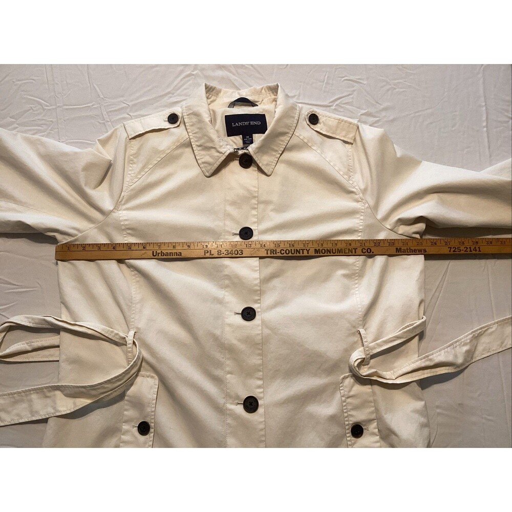 lands end women’s trench coat 1X cream brown buttons shoulder epaulettes belt - Picture 3 of 12